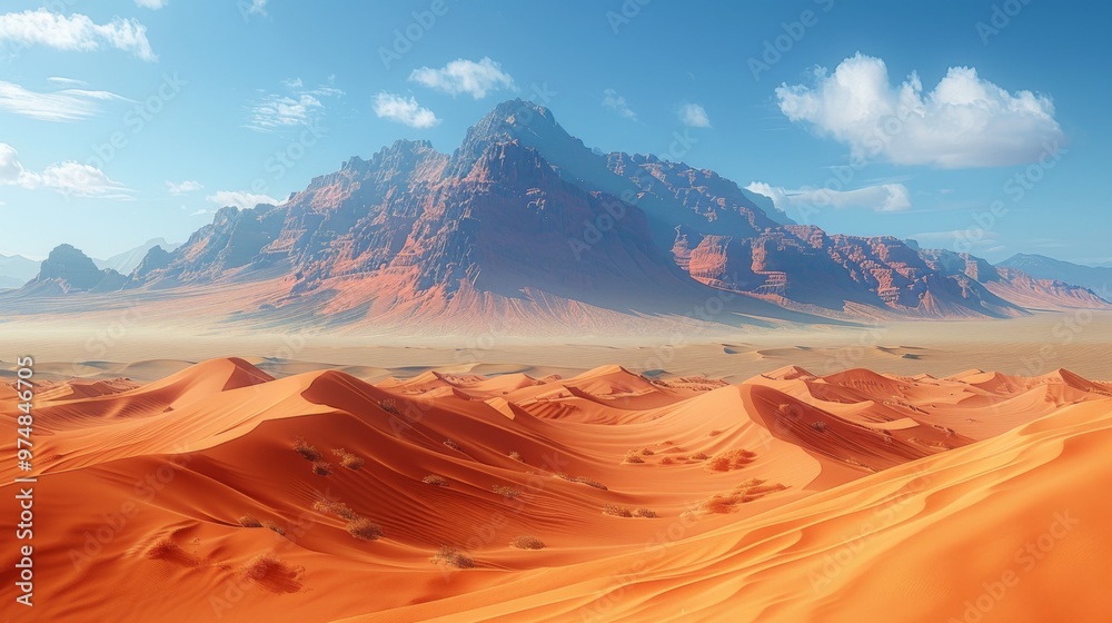 Naklejka premium Desert Landscape with Majestic Mountain Range
