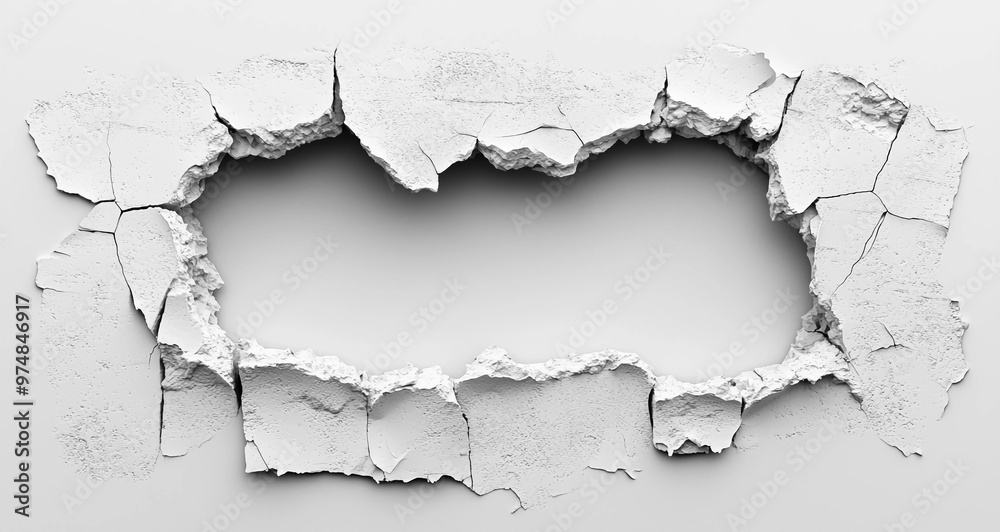 Obraz premium Cracked rectangular Hole in White Wall Texture Isolated on White Background