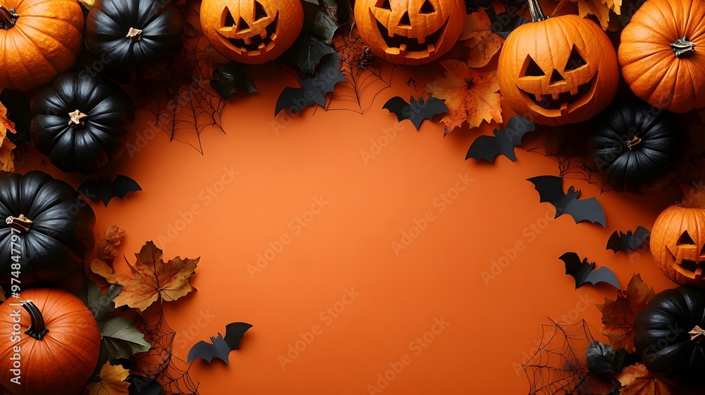 Autumn Happy Halloween Festival . Pumpkin and Leaves on Background AI generated