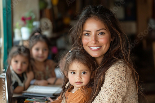 Latina Mother Balancing Small Business from Home and Family Life in an Authentic