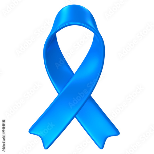 Blue awareness ribbon for prostate cancer prevention in 3D render with transparent background