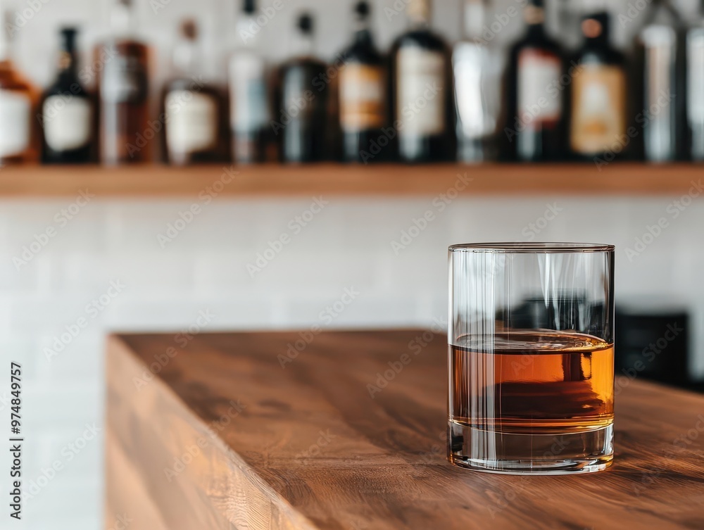 Polished teak wood bar in a sleek, modern home bar setup, complete with high-end glassware, teak bar furniture, home luxury Polished teak wood bar in a sleek, modern home bar setup, complete with high-end glassware, teak bar furniture, home luxury