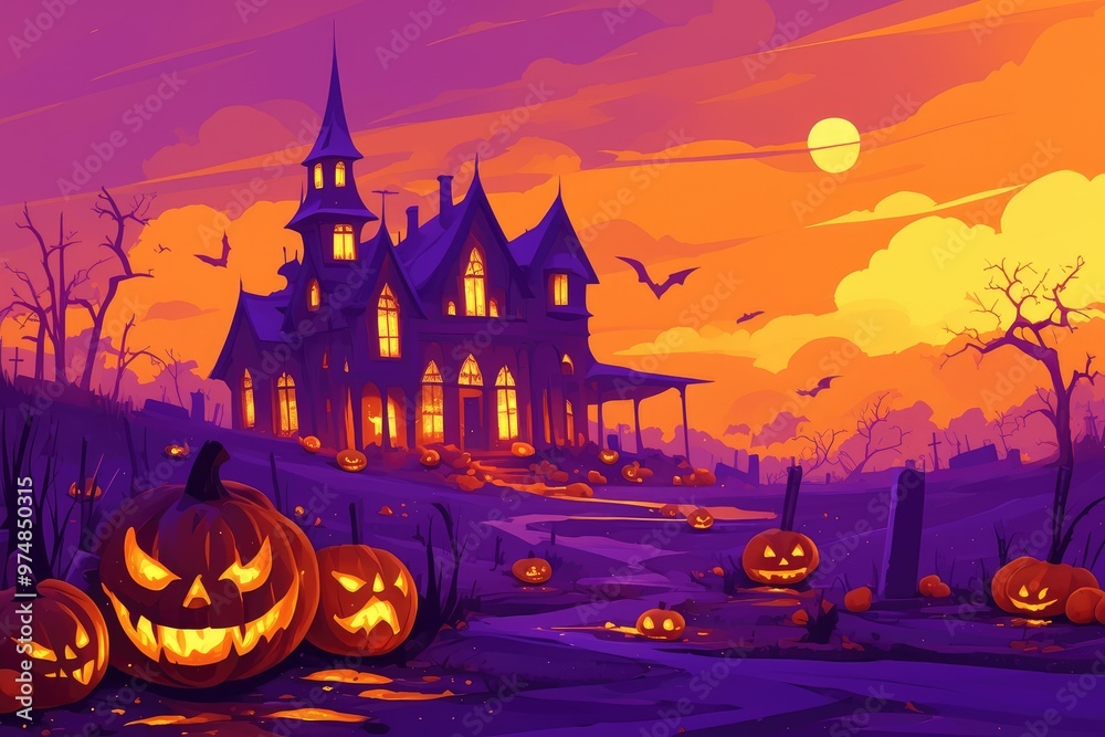 Mysterious Haunted House in Halloween Pumpkin Patch.. Mysterious Haunted House in Halloween Pumpkin Patch..