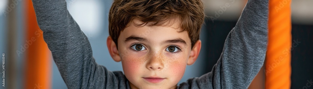 Close-up of a Boy's Face with Freckles.