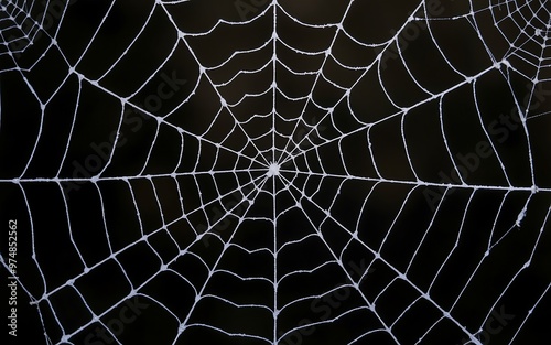 White spiderweb on black background, intricate texture, spooky Halloween design. 

