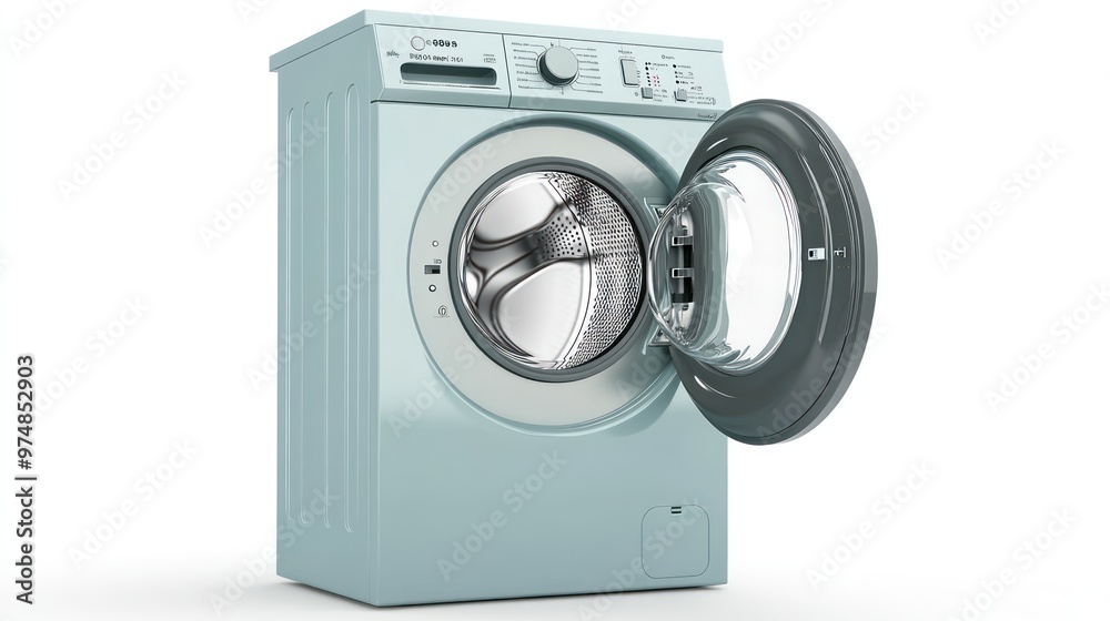 A detailed shot of a washing machine with an open door, isolate on white background A detailed shot of a washing machine with an open door, isolate on white background