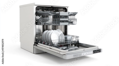 Wallpaper Mural A dishwasher with an open door, isolate on white background Torontodigital.ca