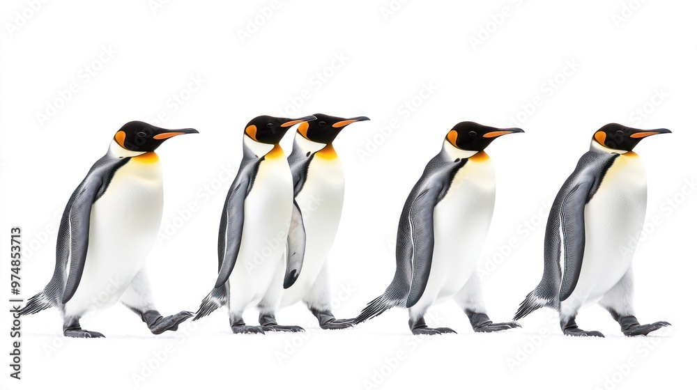 Fototapeta premium A group of penguins walking, isolate on white background