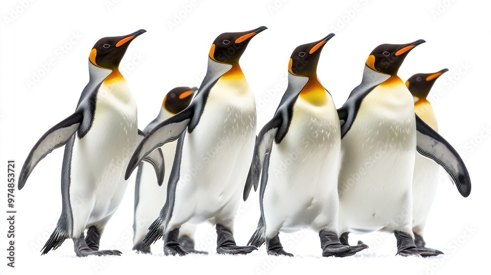 Fototapeta premium A group of penguins walking, isolate on white background