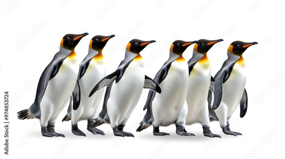 Fototapeta premium A group of penguins walking, isolate on white background