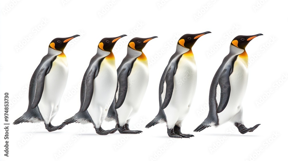 Fototapeta premium A group of penguins walking, isolate on white background