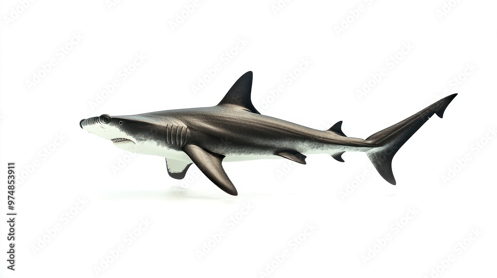 A hammerhead shark swimming, isolate on white background A hammerhead shark swimming, isolate on white background