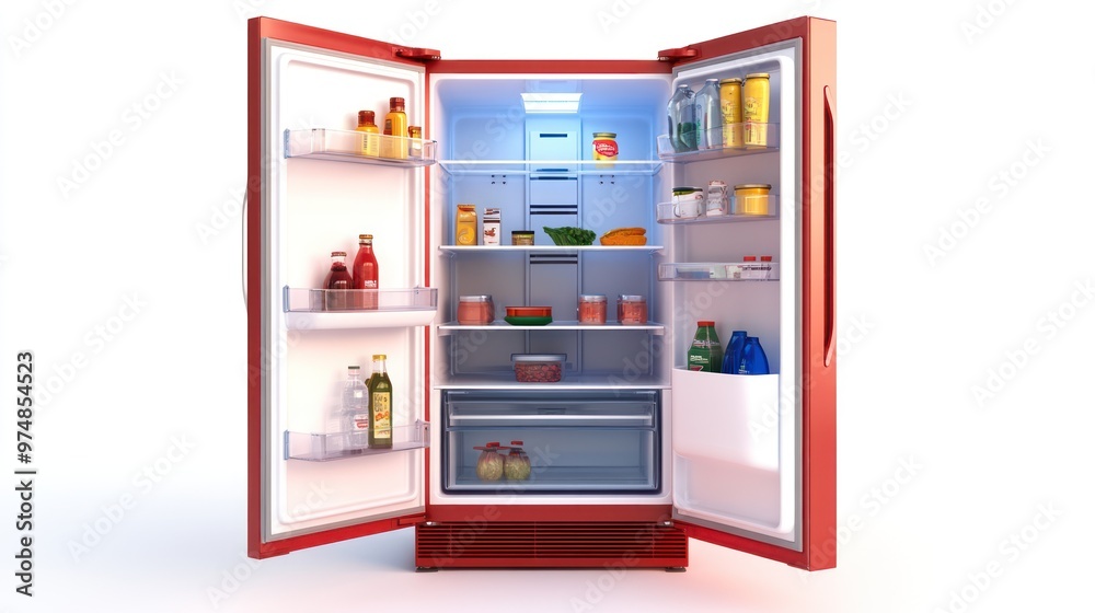 A high-quality image of a refrigerator with open doors, isolate on white background A high-quality image of a refrigerator with open doors, isolate on white background