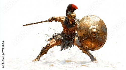 Painting Achilles greek warrior training in action