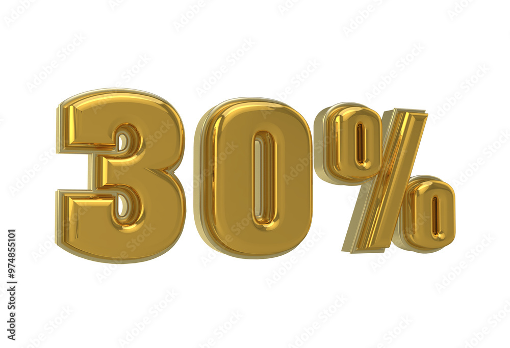 Number 30 percent 3D render collection with style left of color white and gold Number 30 percent 3D render collection with style left of color white and gold