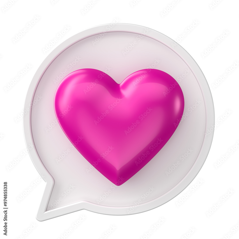 Pink heart in white chat bubble for October Pink campaign in 3D render with transparent background Pink heart in white chat bubble for October Pink campaign in 3D render with transparent background