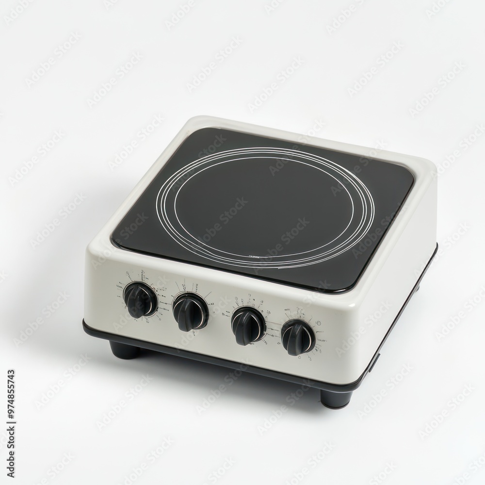 A high-resolution shot of a compact electric stove, isolate on white background A high-resolution shot of a compact electric stove, isolate on white background