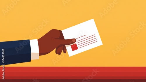 A hand holding a card on a vibrant background, symbolizing communication or greeting. Ideal for business or creative concepts.