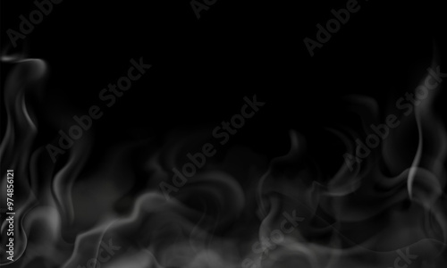 Smoke background. Fog or smoke transparent frame. Scene of white cloudiness, steam or morning mist. Vector realistic evaporation texture.