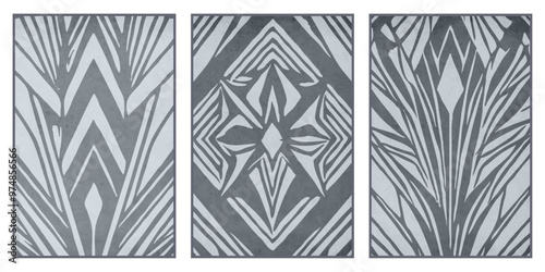 Set of 3 Abstract illustration in vintage style. For use in graphics, for wall decor.