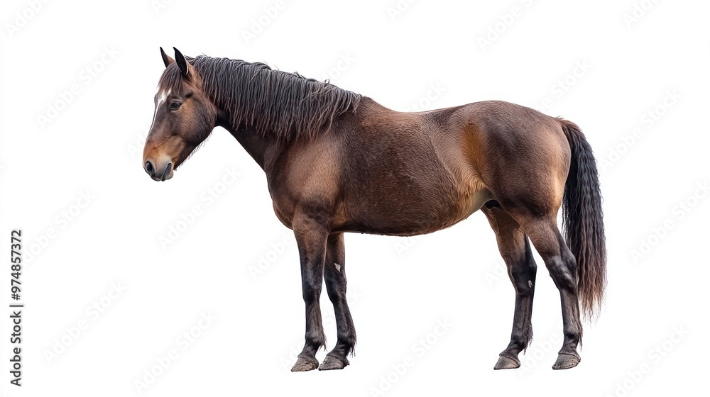 A horse standing sideways, isolate on white background A horse standing sideways, isolate on white background