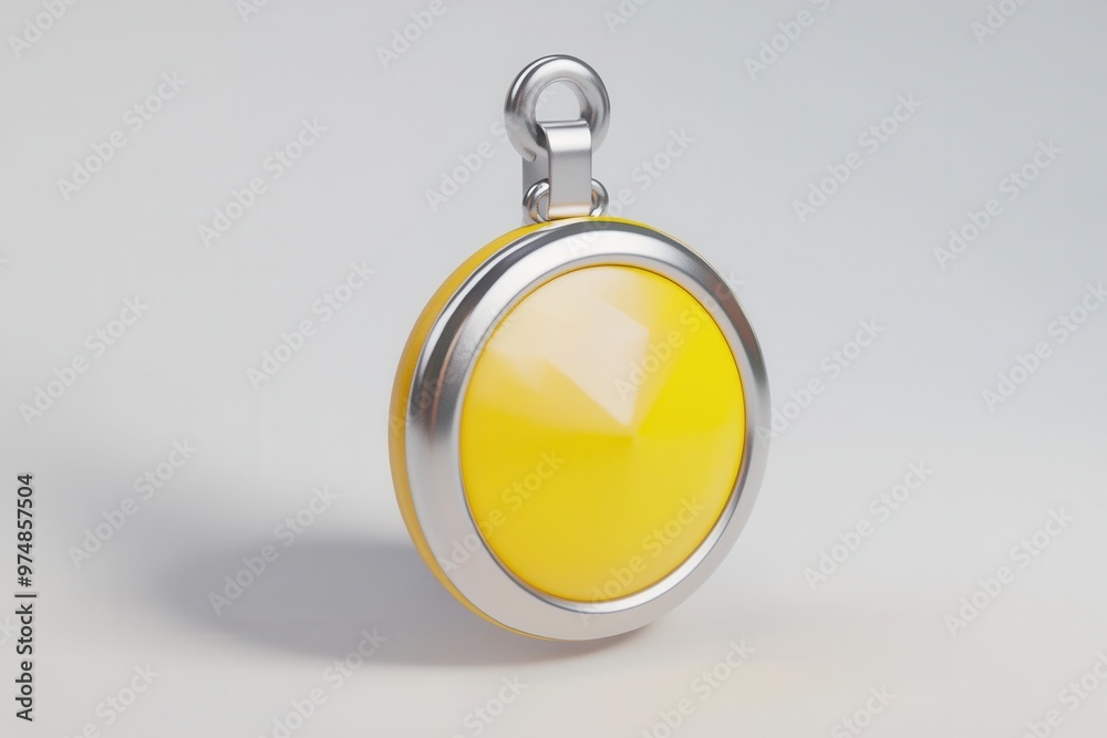 A vibrant yellow pendant with a sleek silver frame, perfect for fashion accessories and stylish jewelry displays.