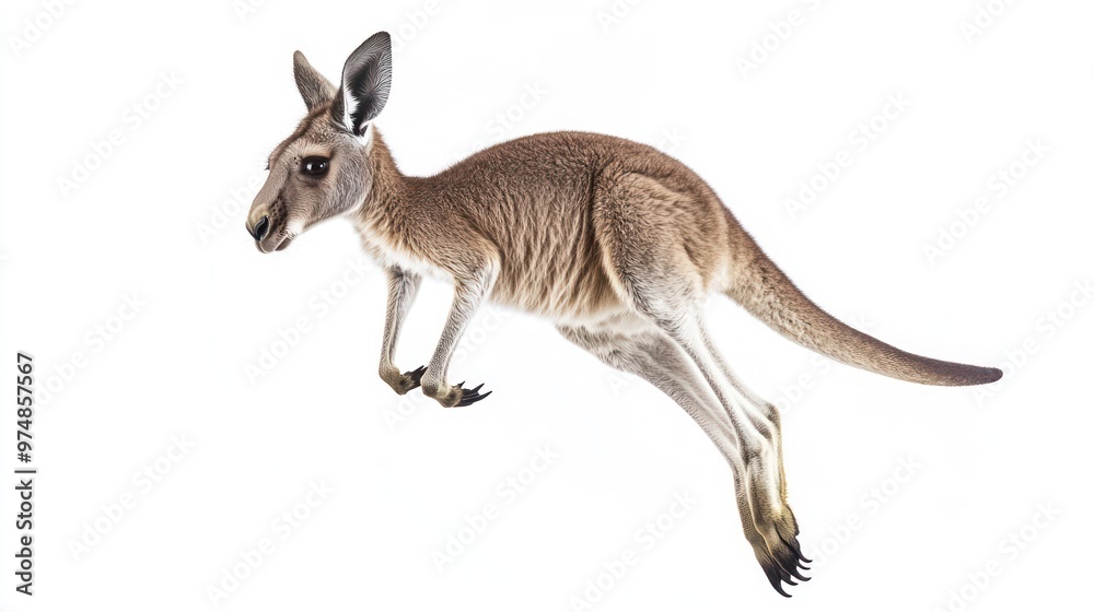 Fototapeta premium A kangaroo jumping, isolate on white background