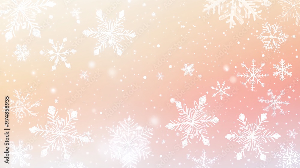 A soft, pastel background with white snowflakes falling on a pink, orange and yellow gradient. A soft, pastel background with white snowflakes falling on a pink, orange and yellow gradient.