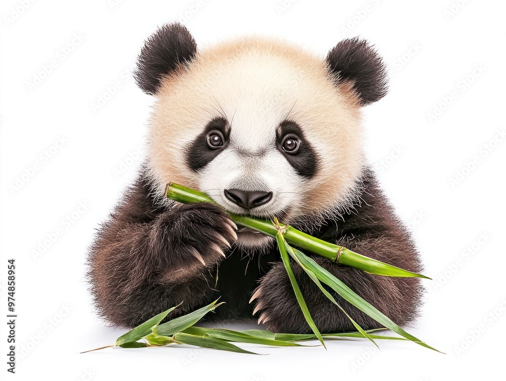 Naklejka premium A panda chewing bamboo, isolate on white background