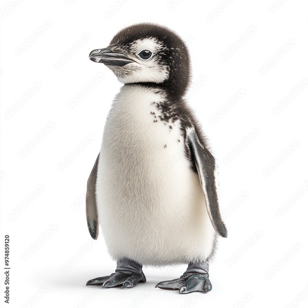 Fototapeta premium A penguin chick standing, isolate on white background