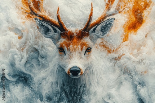 A Deer Emerging From a Whirlwind of Snow photo