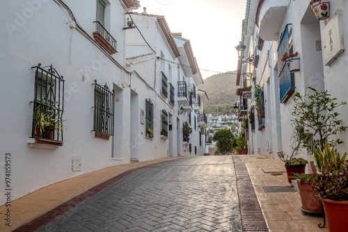 benalmadena old village architecture details during dusk hour, street view