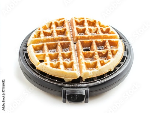 A photo of a waffle maker with waffles, isolate on white background