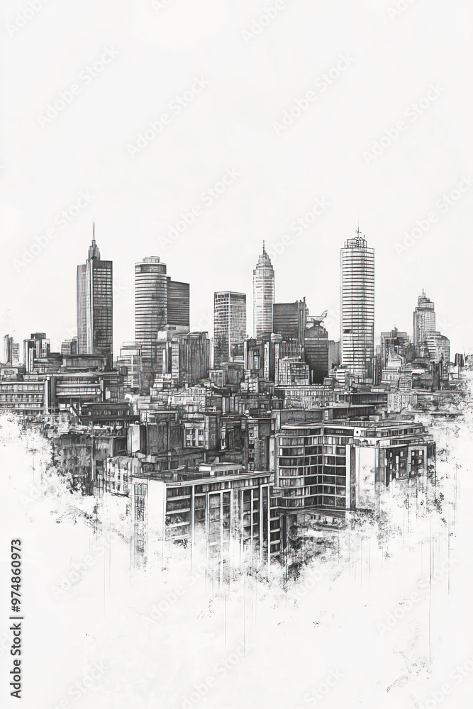 Fototapeta premium Sheffield, United Kingdom, black and white pen pencil hand-drawn effect portrait drawing illustration for travel poster, card, wallpaper, backdrop or banner. Modern, clear, artistic and simple