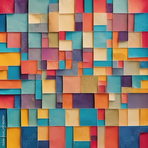 Colorful  blocks assembled , abstract square-based background, modern artwork, naive-style