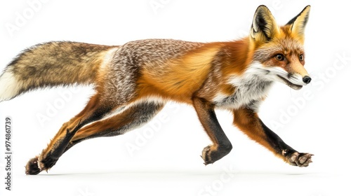 A red fox running, isolate on white background