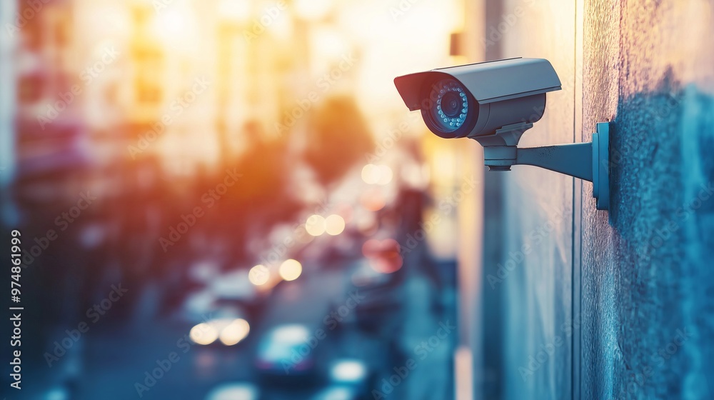 © Thumbs - A security camera is mounted on a building wall in a city street