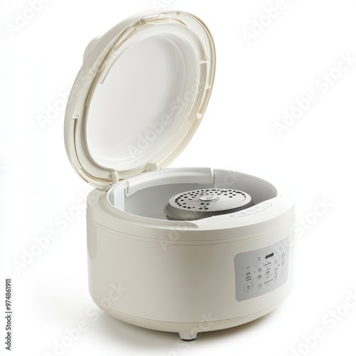 A rice cooker with a lid open, isolate on white background photo