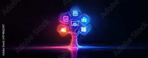 Wallpaper Mural Glowing abstract tree made of digital icons representing business, technology, and ideas, idea tree, growth of business concepts Torontodigital.ca