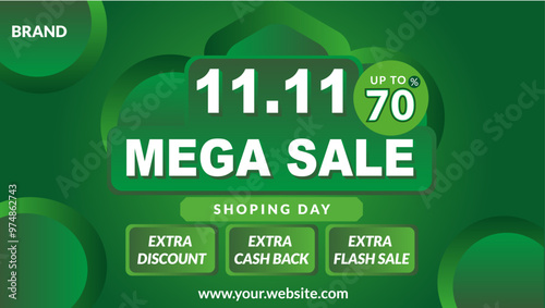 11 11 Sale Banner Promotion Template. dark green background template,stock clearance background. end of year banner template design for web or social media, Sale special offer. abstract vector design.