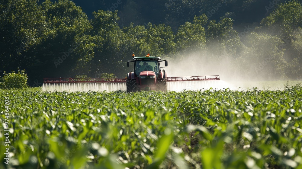 Tractor Spraying Pesticides on Corn Field. AI generated illustration Tractor Spraying Pesticides on Corn Field. AI generated illustration