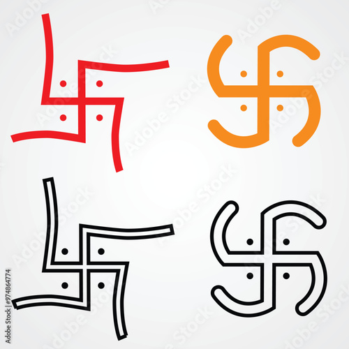 set of swastik in solid and outline design