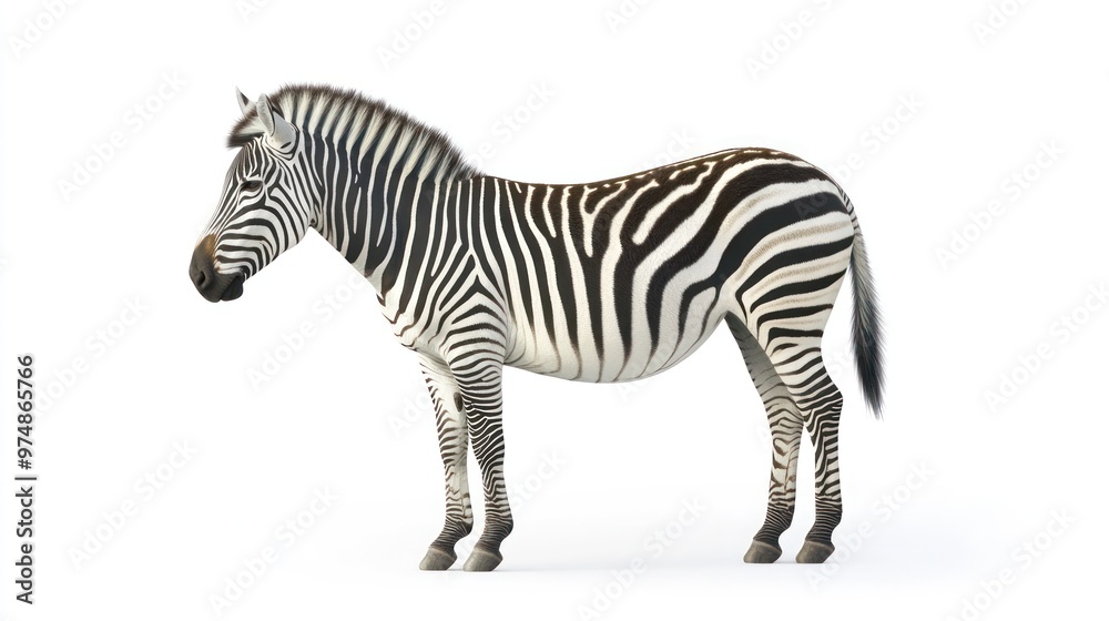 Fototapeta premium A zebra standing sideways, isolate on white background