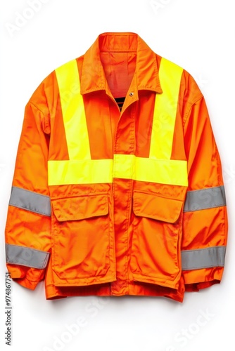 Bright orange construction jacket isolated on white background