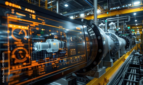 Wallpaper Mural Industrial machinery with futuristic digital interface displays in a high-tech manufacturing plant, showcasing advanced technology. Torontodigital.ca