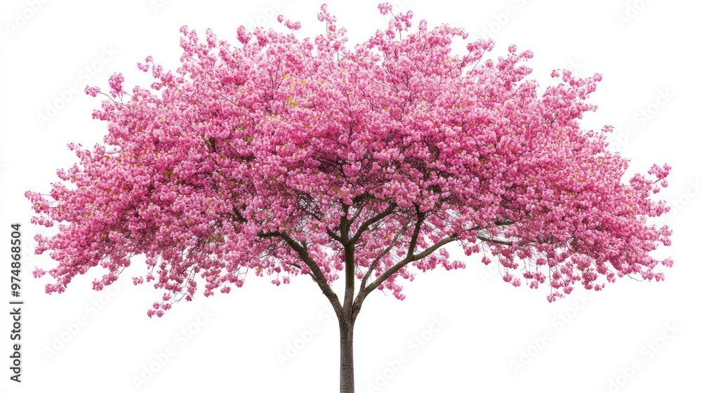 Cherry blossom tree isolate on white background, pink flowers, Cherry blossom tree isolate on white background, pink flowers,