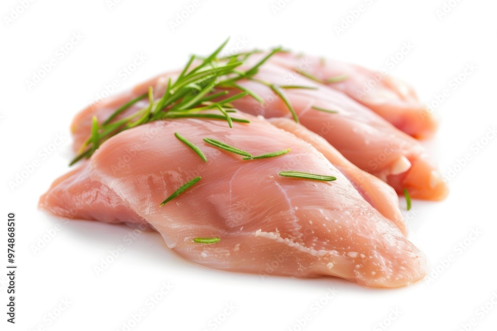 Three pieces of fresh raw chicken on a white surface, ideal for food photography or cookbooks Three pieces of fresh raw chicken on a white surface, ideal for food photography or cookbooks