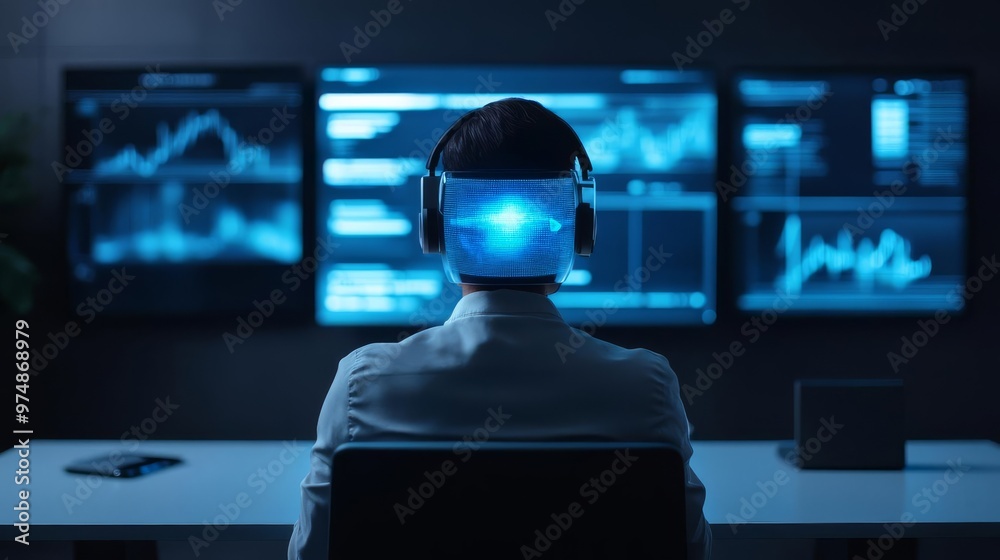AI-driven digital advertising, futuristic hologram technology, sleek studio AI-driven digital advertising, futuristic hologram technology, sleek studio