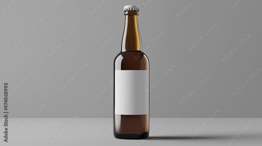 Fototapeta premium brown beer glass bottle with blank label mockup isolated on grey background for product advertising