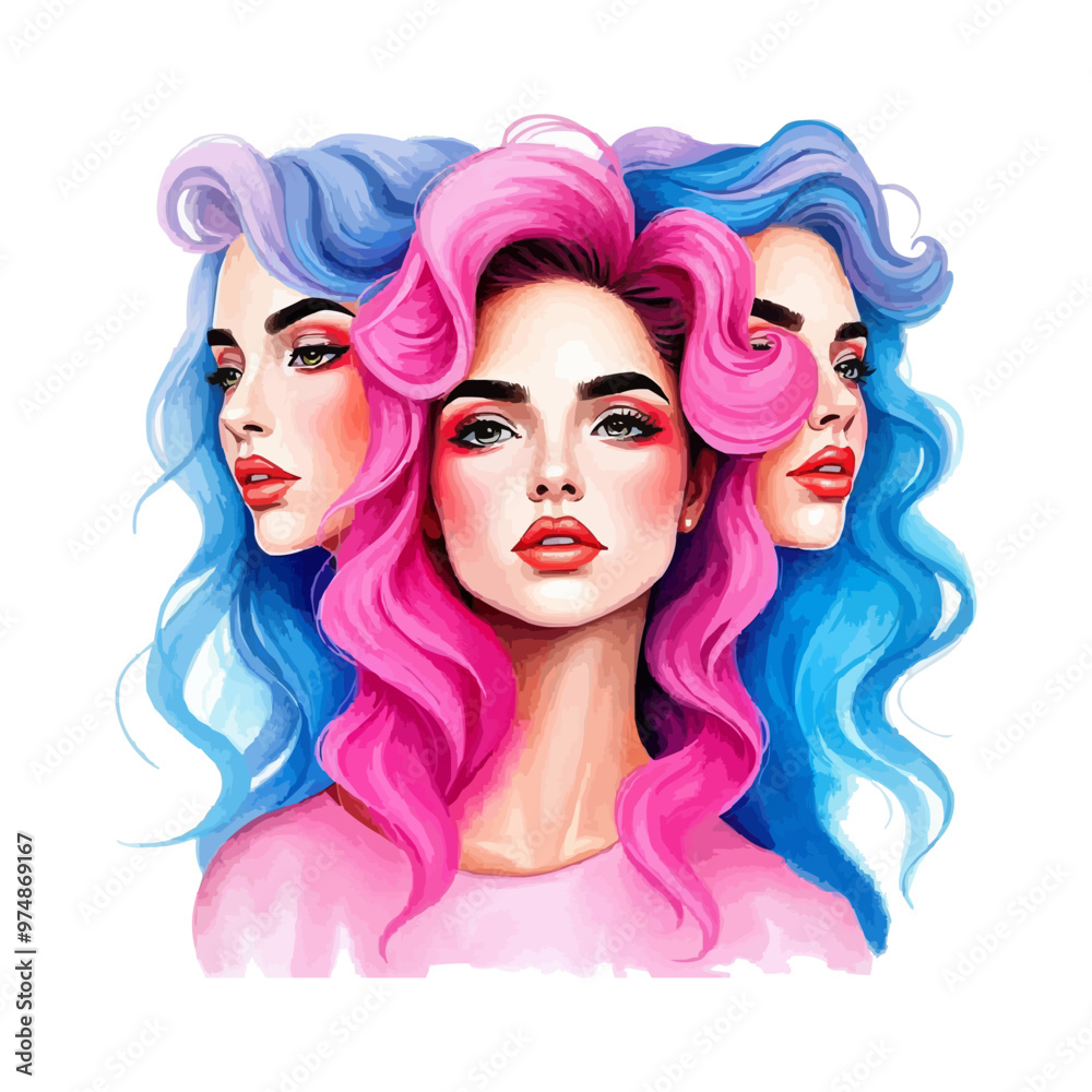 Obraz premium Happy women group for International Women’s day , watercolor style illustration. beautiful women vibrant colorful oil painting vector illustration.